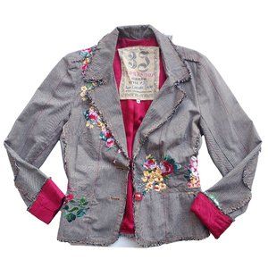 Johnny Was 3J Workshop Heavily Embroidered Floral Plaid Blazer